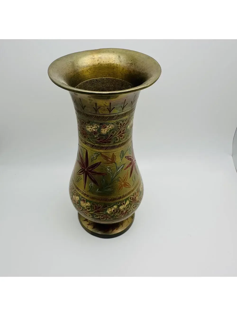Vintage Decorative Brass Vase with Floral Engraving